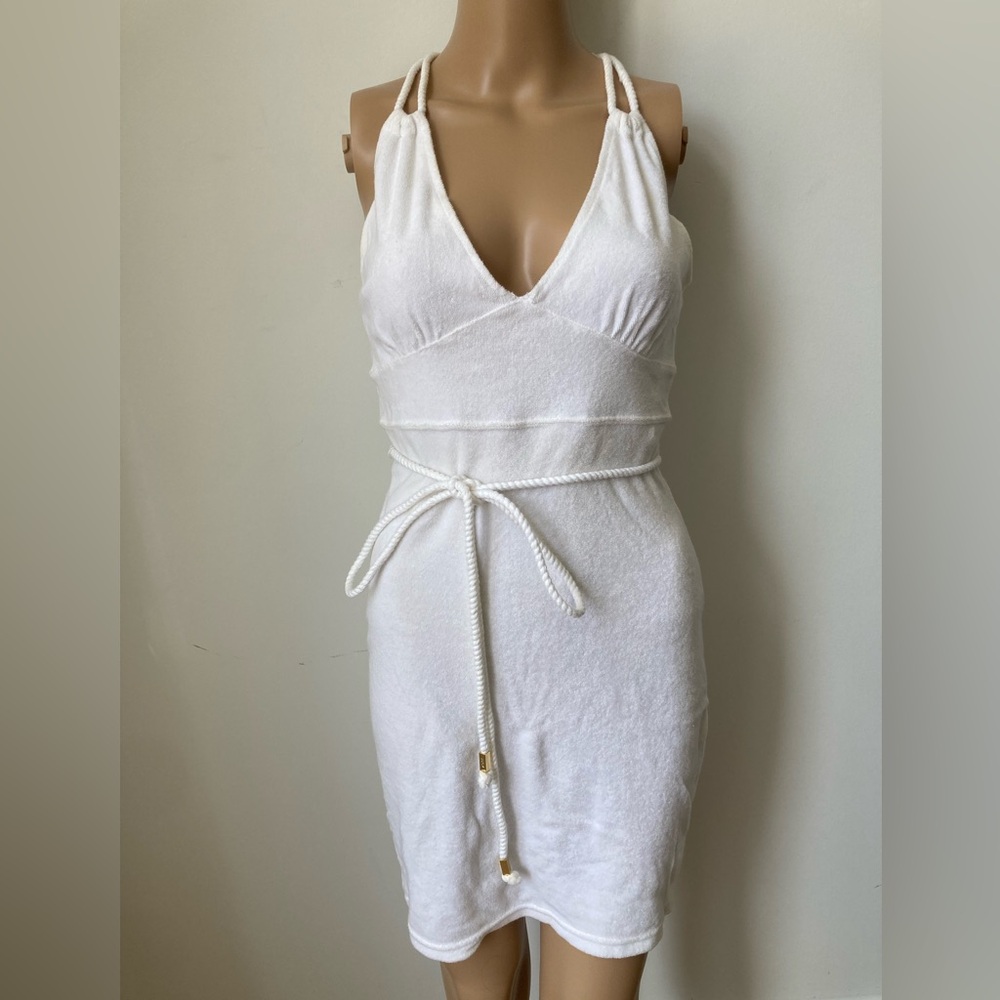 Juicy Couture White Terry Halter Dress with Rope Belt